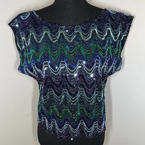 Vintage Lerner Sequins Glam Disco Boxy 80s Top Womens Medium